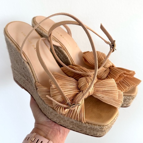 Loeffler Randall Peri Tan Wedge Sandals with Bow Detail - Picture 3 of 11